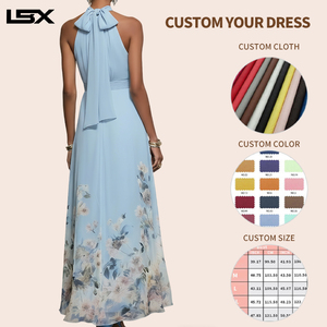 Vestido largo maxi personalizado con estampado floral para mujer, vestido de verano sin mangas con cuello halter, vestido largo plisado bohemio de cintura alta para la <span class=keywords><strong>playa</strong></span>. - Product Image 2