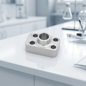 Bloc à bride rectangulaire en aluminium usiné CNC sur mesure avec alésage central et quatre trous de fixation pour applications de fraisage - Product Image 1