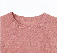 Pull en maille mélange de laine à col rond et manches courtes pour femme, couleur unie, ourlet côtelé, coupe ajustée, décontracté, basique, pour le bureau, marque privée