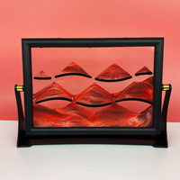 Cadre d'art cinétique de sable mouvant Paysage Noir avec sable rouge orangé, double verre, support rotatif de bureau, vente en gros