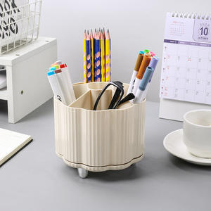 Boîte de rangement de bureau moderne, blanc crème, organisateur 4 en 1 pour stylos, maquillage, utilisation en dortoir pour étudiants - Product Image 1