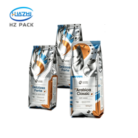 Sachet de café à fond plat imprimé sur mesure 100g 250g 500g 1kg 2kg avec valve unidirectionnelle, fermeture éclair, feuille d'aluminium de qualité alimentaire, haute barrière