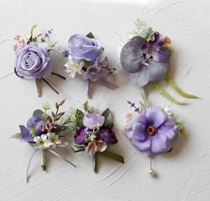 卸売ブライダル花婿ウェディングウエディングパーティーイベント造花パープルシリーズブローチショルダーフラワーリストフラワーコサージュ - Product Image 1