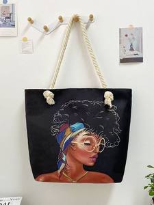Bolso de mano con estampado de lona de gran capacidad para mujer, bandolera creativa para <span class=keywords><strong>playa</strong></span>, cremallera, diseño de cuerda gruesa plegable para ir de compras - Product Image 2