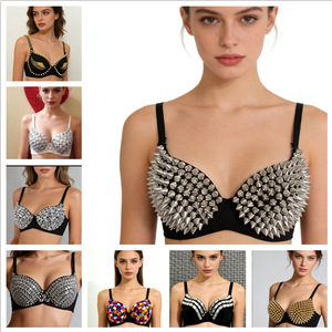 Decorazioni Punk con Strass e Perline per Spettacoli di Danza del Ventre in Discoteca, Reggiseno con Borchie, Costume Lingerie - Product Image 1