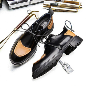 Chaussures en cuir décontractées tendance pour hommes Bout rond Lacets Cuir véritable Chaussures basses pour mariage Printemps Été & Automne - Product Image 3