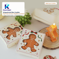 Bougie en forme de bonhomme en pain d'épices pour Noël, 42g, 100% coton, certifiée MSDS, dans une boîte cadeau découpée avec fenêtre, motif dessin animé mignon