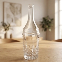 Vente en gros de bouteilles en verre cristal élégantes de 500 ml et 750 ml pour boissons et spiritueux, avec bouchons en liège, impression sérigraphique, couleur personnalisée, transparentes