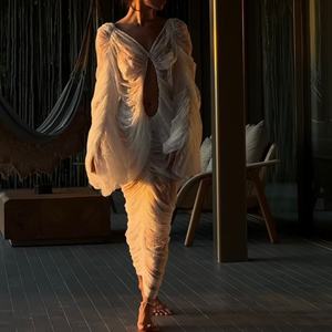 Nuevo Vestido Maxi Personalizado al por Mayor con Cuello en V Profundo para Mujer, Vestido Maxi Suave de Verano con Mangas Largas y Espalda Descubierta para Fiesta Nocturna - Product Image 2