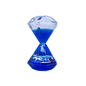 Factory wholesale floater liquid timer hourglass diamond shape glitter timer hourglass acrylic water timer hourglass
