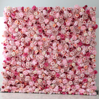 Panneau mural floral 3D en soie artificielle, style naturel carré, roses roses pour décoration de mariage et de maison