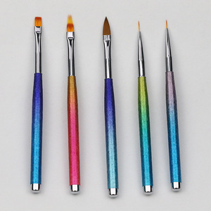 Lot de 5 pinceaux en nylon pour nail art, pinceaux plats, à découper, à motifs dentelés et à fleurs pour la conception de gels UV - Product Image 4