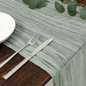 <span class=keywords><strong>Chemin</strong></span> <span class=keywords><strong>de</strong></span> <span class=keywords><strong>table</strong></span> en tissu froissé style toile <span class=keywords><strong>de</strong></span> jute, coloris terre cuite, <span class=keywords><strong>vert</strong></span> sauge, bleu poussière, lavable, réutilisable, taille et couleur personnalisables - Product Image 5