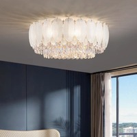 Lustre en cristal K9 de luxe français PM, style doré, hauteur réglable, lampe suspendue décorative en plumes pour villa, salon, salle à manger, chambre, néon