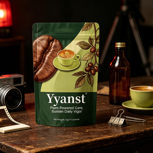 Café Instantáneo Crudo de Origen Vegetal, Mezcla de Granos de Café Verde Oscuro, 10g*10 Sobres, Ilustración de Grano de Café, Bolsa con Base, Etiqueta Personalizada, Directo de Fábrica - Product Image 4
