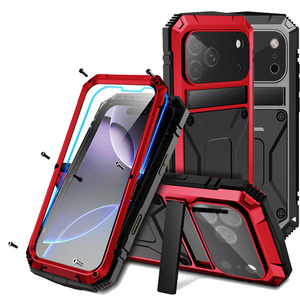 Étui de protection intégral en métal robuste pour <span class=keywords><strong>iPhone</strong></span> 17 16 15 14 13 <span class=keywords><strong>12</strong></span> 11 Pro Max 16e, en aluminium antichoc avec support et verre - Product Image 1