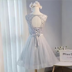 שמפניה ורוד אפור בהזמנה אישית גברות נשים o הצוואר ללא שרוולים קו מיני מסיבה שמלות ערב סאטן - Product Image 2