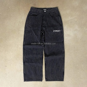Jean ample plissé à rayures fines pour homme, coupe japonaise, en denim brut de haute qualité - Product Image 1
