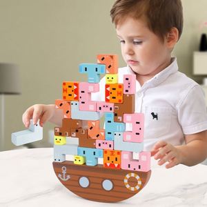 Natural Educational Animal Learning Balancing <b>Building</b> <b>Blocks</b> Game Toddler Puzzle Wooden Stacking Toys - Product Image 5