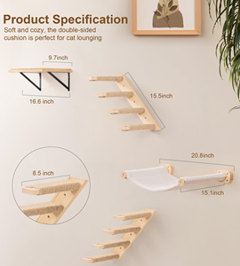 Modern Classic Solid Wood Wall-Mounted <b>Cat</b> Climbing Frame Sisal Rope Velvet Fabric 4 Levels <b>Cat</b> Jumping Platform <b>Scratching</b> Post - Product Image 6