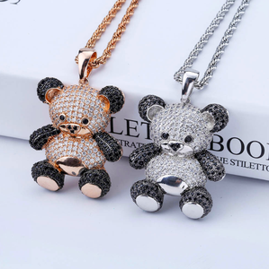 Hiphop <span class=keywords><strong>lindo</strong></span> diamante colorido de dibujos animados panda colgante conjunto de joyas collar - Product Image 3