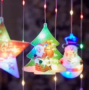 新款3D圣诞挂灯可爱圣诞老人雪人雪花月亮星星圣诞袜子窗帘窗灯