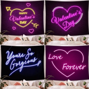 Đèn Neon Ngày Valentine loạt Cửa Rèm nghệ thuật trang trí tường treo nền vải 3D in kỹ thuật số Thảm trang trí tái sử dụng - Product Image 2