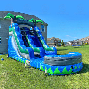 Trẻ em ngoài trời nhảy ướt bơm hơi khổng lồ trượt nước bouncy nhảy màu xanh lớn Rush waterslides Inflatable không khí nhiệt đới thổi trượt - Product Image 1