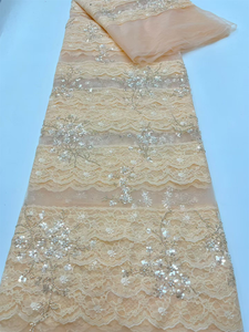 NI.AI Nouveau design <span class=keywords><strong>France</strong></span> Dentelle perlée dorée <span class=keywords><strong>en</strong></span> maille avec sequins et perles Tissu <span class=keywords><strong>en</strong></span> dentelle filet pour matériaux de robes de mariée - Product Image 5