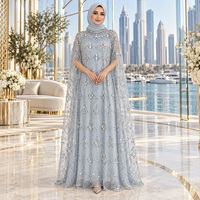 Robe maxi modeste en or blanc perlée, taille plus, en polyester, kaftan abaya pour femmes musulmanes
