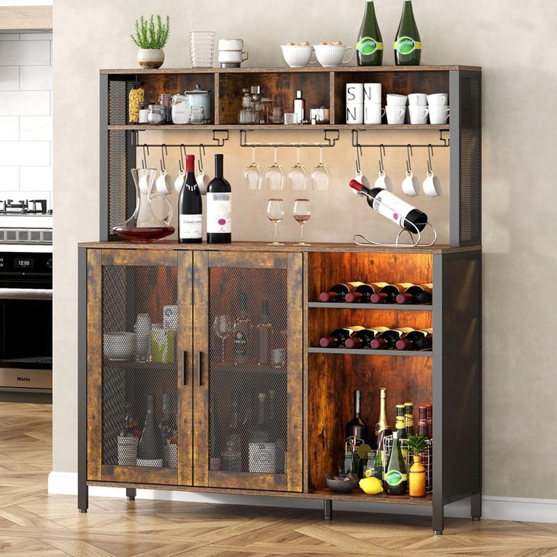 Brown Wine Bar Cabinet Industrial Coffee