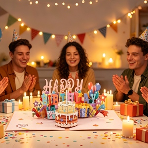Carte d'<span class=keywords><strong>anniversaire</strong></span> musicale pop-up Winppsheng en gros, gâteau rose gonflable 3D avec <span class=keywords><strong>musique</strong></span> LED - Product Image 3