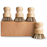 Conjunto de Escovas de Limpeza de Bambu e Palma com Cerdas de Sisal de Fibra Natural e Cabo de Madeira para Cozinha e Louça, Ecológico