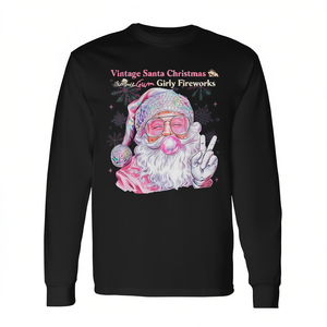 Camiseta vintage de manga larga con estampado de fuegos artificiales y chicle navideño de Papá Noel - Product Image 2