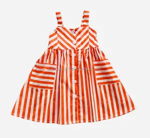 Hot Fashion Girl Orange White Stripe Casual Summer Holiday Frock Beach Dress princess dresses