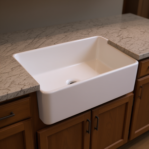 Lavello da cucina bianco stile rustico con grembialino frontale, vasca singola rettangolare in ceramica smaltata, da incasso, facile da pulire - Product Image 2