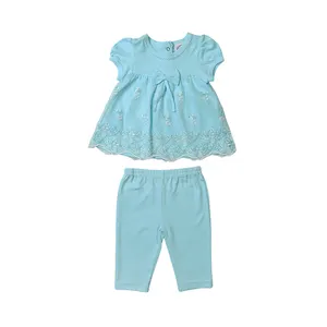 Blue Lace 2-Piece Lace Cotton Top and Legging Set Premium Fabric OEM Acceptable Wholesales From Thailand