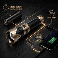 Linterna de 1200 lúmenes, antorcha de larga distancia, 20W LED, USB C, recargable, banco de energía, resistente al agua, luz de seguridad para caza al aire libre