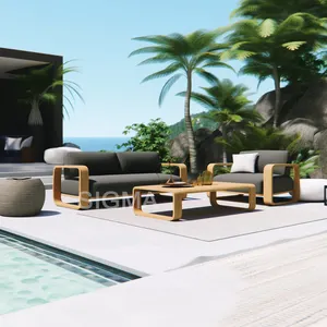 2024 Modernes Luxussofa im Freien robuster Teakholzrahmen Garten Terrasse Outdoor-Sofa-Set