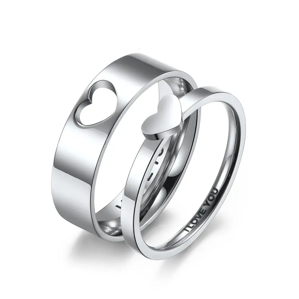 Anel de casal de aço inoxidável, anel de noivado vazado de alta qualidade, amor, coração, propostas de noivado, eu te amo anéis de casamento para homens e mulheres