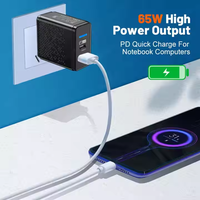 Pengisi Daya Dinding USB-C Ganda 65W, Pengisian Cepat dan Tahan Lama untuk iPhone Samsung S23 QC+PD 3.0, Adaptor Daya untuk Laptop untuk US/EU/UK