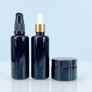 High-end Lotion <b>Bottle</b> with Pump Cap Custom Designed Silk Screen logo Black UV protection Violet Glass <b>Bottle</b> with <b>Dropper</b> Cap - Product Image 3