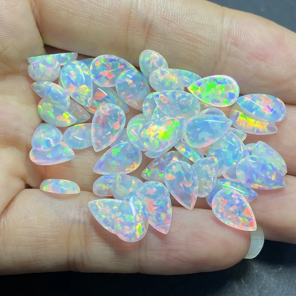 HQ GEMS Jelly Opal Lab Create Opal Stone White Fire Flatback Cabochon OP534 Precio de ópalo suelto por gramo