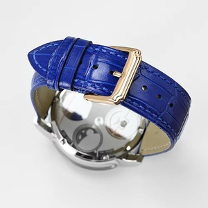 Luxury Men's Mechanical Skeleton Watch Blue Leather Strap Moon Phase Analog Stainless Steel Case 43mm Roman Numeral Dial - Product Image 4