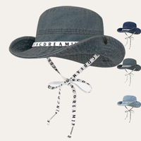 Denim lavé en détresse classique large bord été soleil Safari pêche Surf Cowboy Cowgirl pêcheur seau chapeau casquette pour homme femme