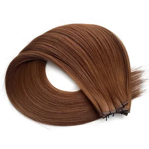 Haiyi Genius Weft Real Virgin Extensiones de cabello humano Color #30 Extensiones de cabello de cobre 18 pulgadas 20g Coser en extensiones de cabello