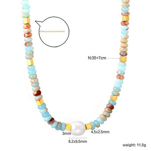 Collier en pierres multicolores, chaîne de clavicule en perles bleu clair pour femmes, bijoux cadeau - Product Image 5