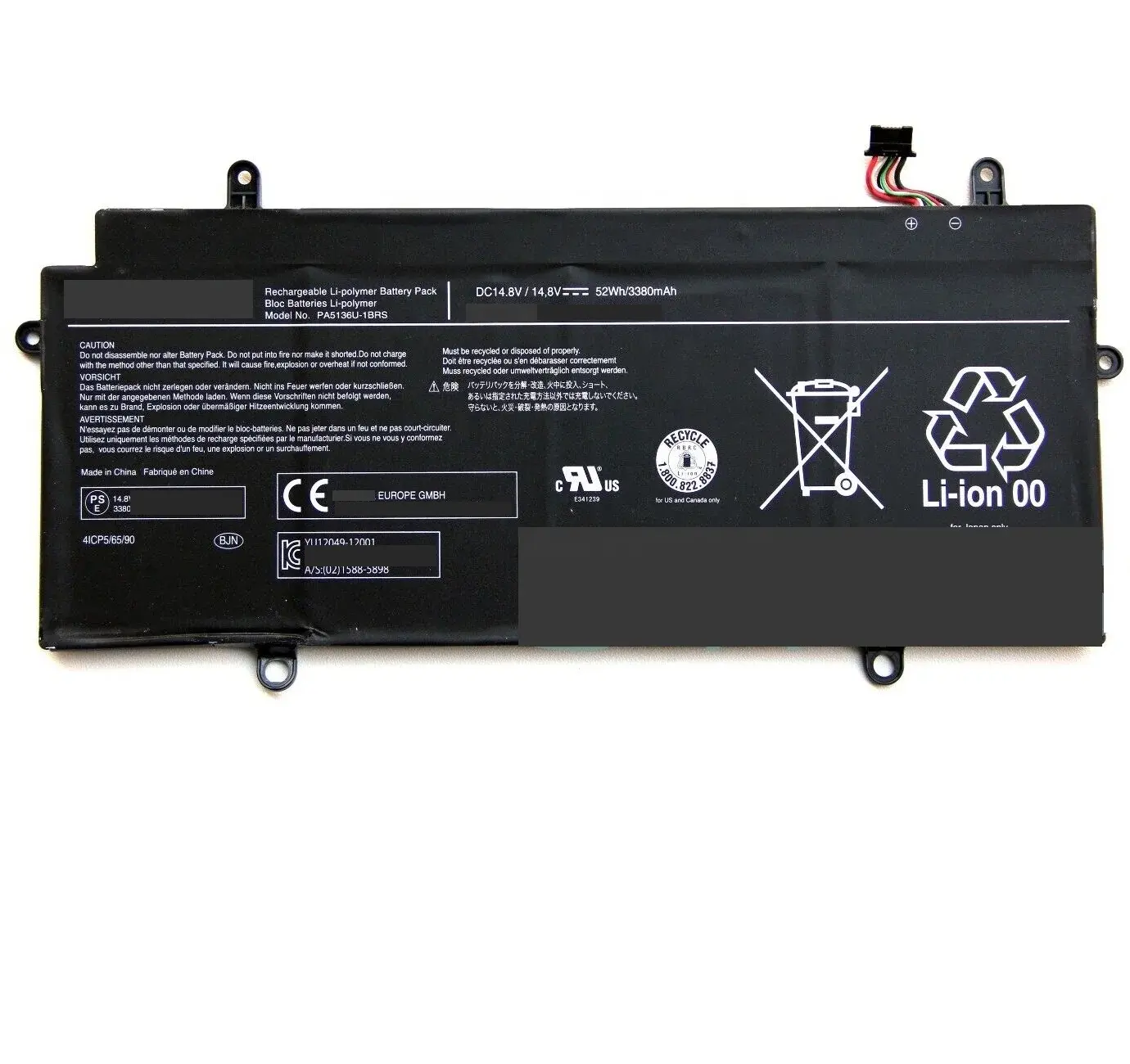 Bateria para laptop toshiba PA5136U-1BRS, bateria para toshiba portege Z30-A Z30-B Z30-C Z30-AK03S 14.8v 52wh 3380mah