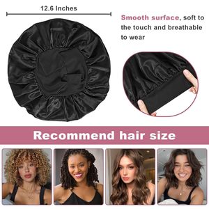 Bonnet en satin le plus vendu en gros, bonnet en soie avec large bande élastique douce pour dormir, bonnet de douche pour cheveux bouclés, bonnet de nuit - Product Image 4