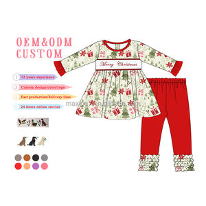 Marry Christmas Broderie Smocké Vêtements pour <span class=keywords><strong>enfants</strong></span> Vente en gros Ensemble de tenues pour filles à manches longues <span class=keywords><strong>2</strong></span> pièces - Product Image 5